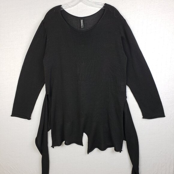 RUNDHOLZ Tunic Sweater Asymmetrical Hem Black Minimalist Lagenlook size M Goth - Picture 3 of 14